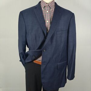 Pronto Uomo Platinum Men's Sport Coat Blazer Two Button Navy Plaid Wool Poly 50R